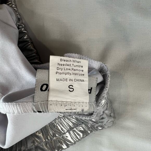 Women's Small Silver Rave Shorts Stretch Waist Festival Ready Puipkino - Picture 2 of 8